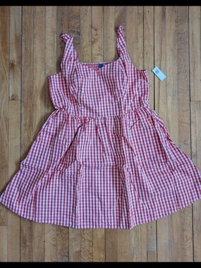 NWT Old Navy Gingham Picnic Fit & Flare Cami MiniCotton Sundress Pockets L FBC